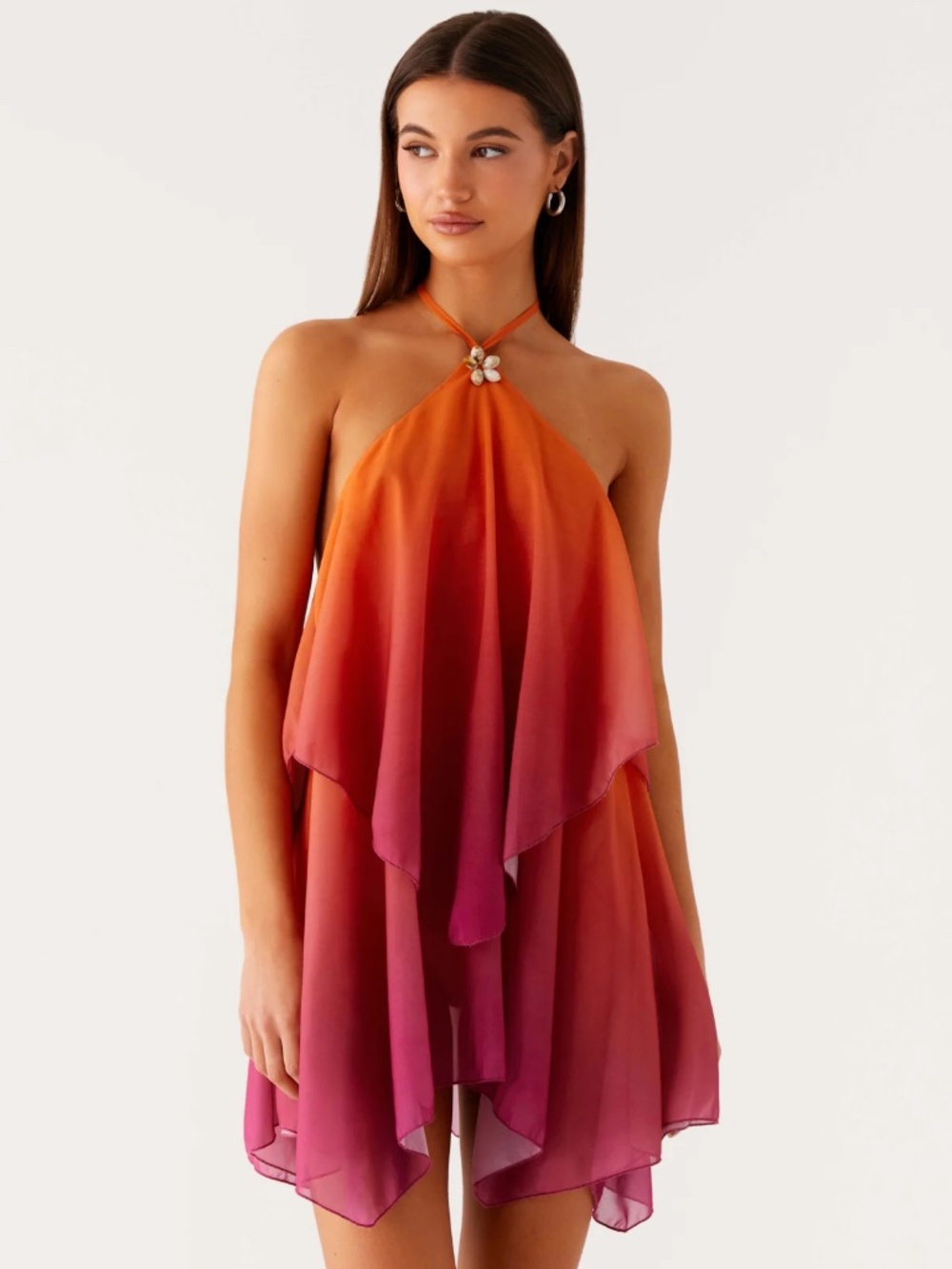 Peppermayo Twin Flame Orange to Pink Ombre Asymmetrical Halter Dress Size US 2 - Picture 1 of 2